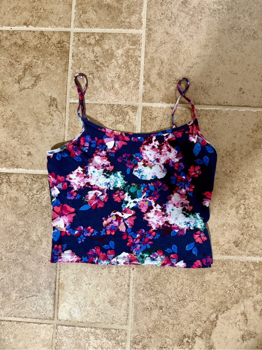 Floral Navy Spaghetti Strap Crop Top